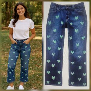 Vintage GAP Upcycled Ankle Boot Cropped Jeans with Painted Hearts Retro Y2K